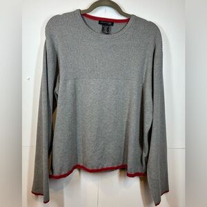 Kenneth Cole New York Men’s Gray Ribbed Crewneck Sweater with Red Trim Size XL